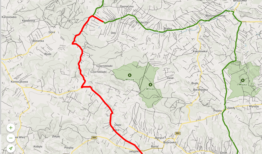 Orientacyjna mapa z zaznaczonym przebiegiem na terenie gminy Niebylec II Wyścigu w Kolarstwie Szosowym 