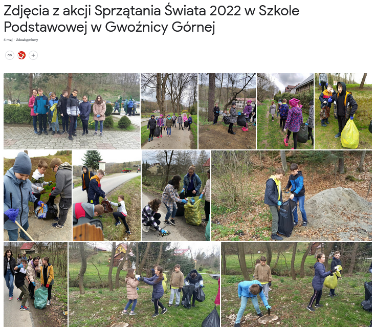 Zdjęcia z akcji Sprzątania Świata 2022 w Szkole Podstawowej w Gwoźnicy Górnej