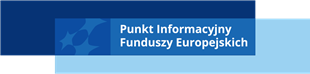 Logo Punktu Informacyjnego Funduszy Europejskich. Niebieski prostokąt z białym napisem „Punkt Informacyjny Funduszy Europejskich” oraz graficznym symbolem gwiazd na granatowym tle. Tło logo składa się z kilku odcieni niebieskiego.