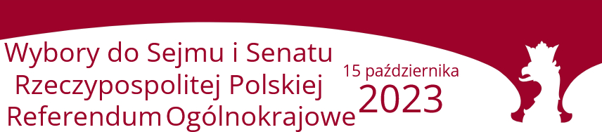 Logotyp z treścią Wybory do Sejmu i Senatu Rzeczypospolitej Polskiej Referendum Ogólnokrajowe 15 października 2023